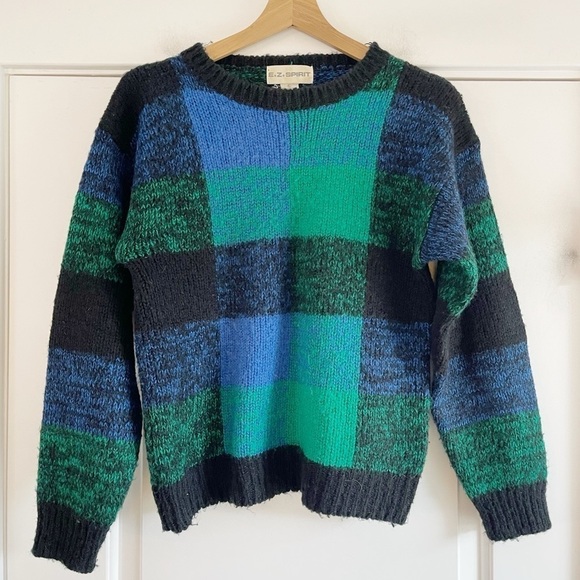Vintage E.Z. Spirit Wool Blend Checkered Sweater - L - Picture 1 of 4